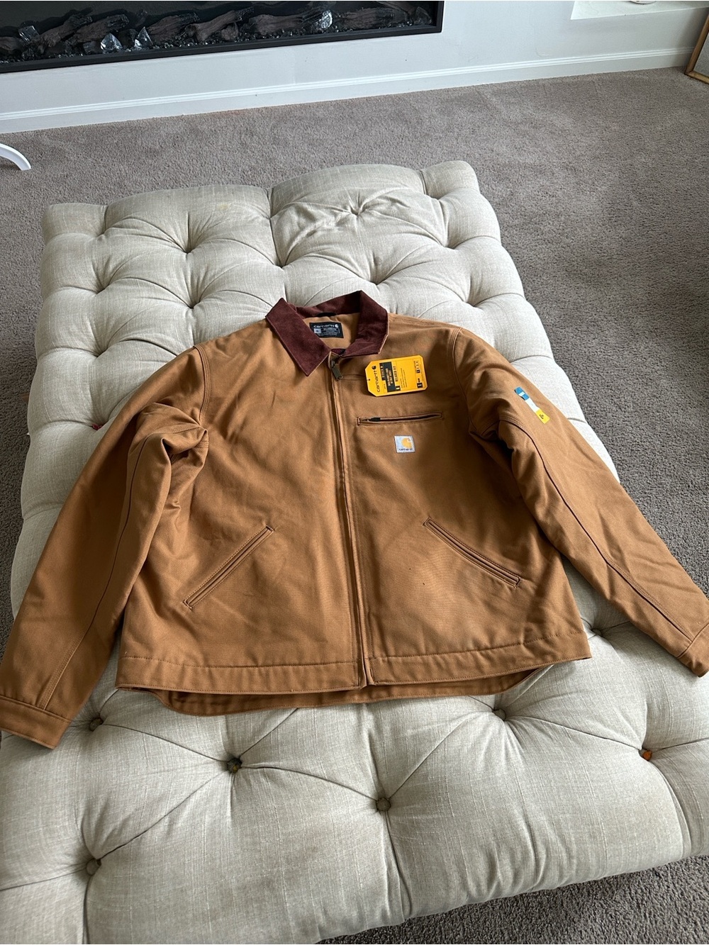 Carhartt Brown Canvas Work Jacket with Dark Brown Corduroy Collar